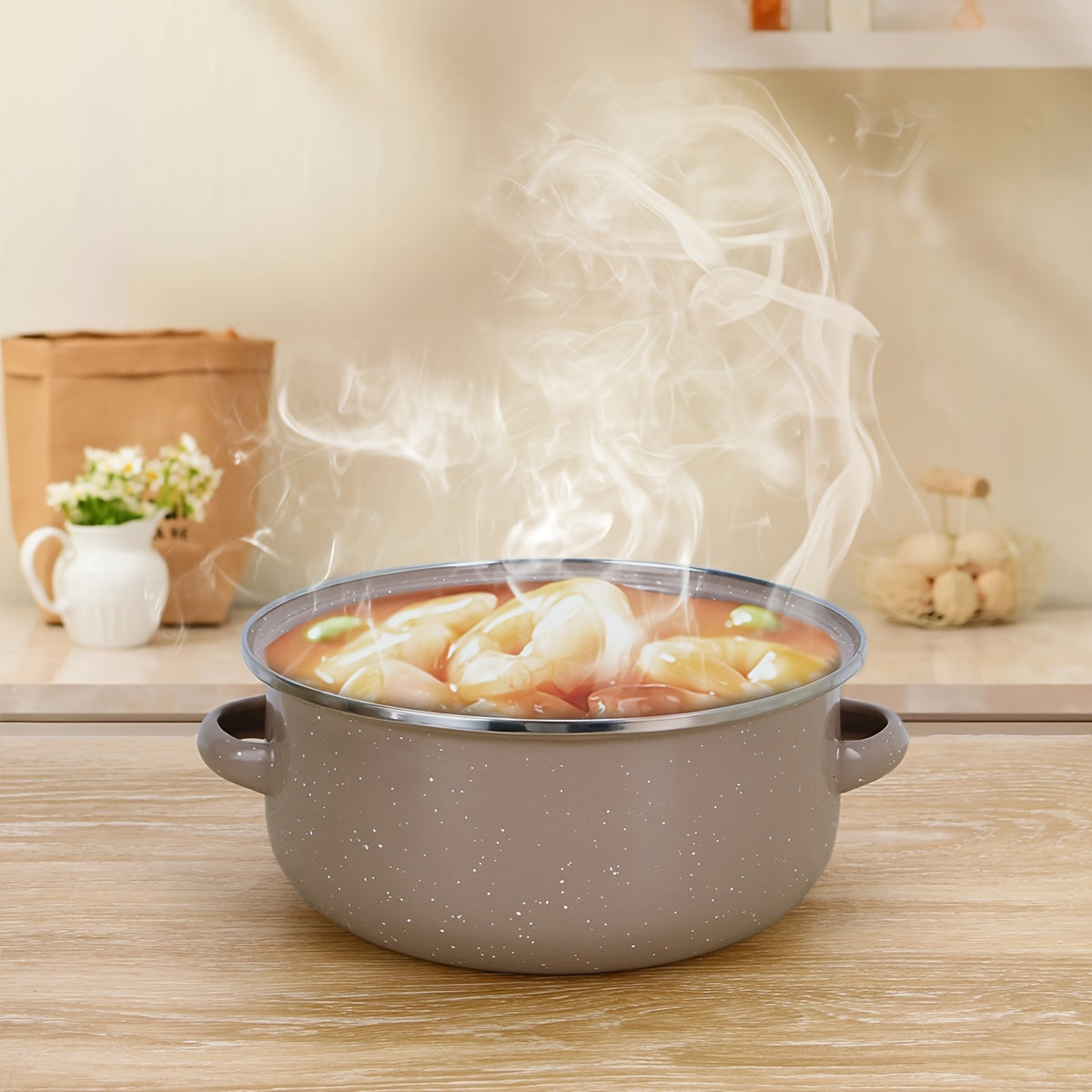 Enamel Cookware Set 3-Piece Lightweight Soup and Stew Pots for Induction Gas Stoves