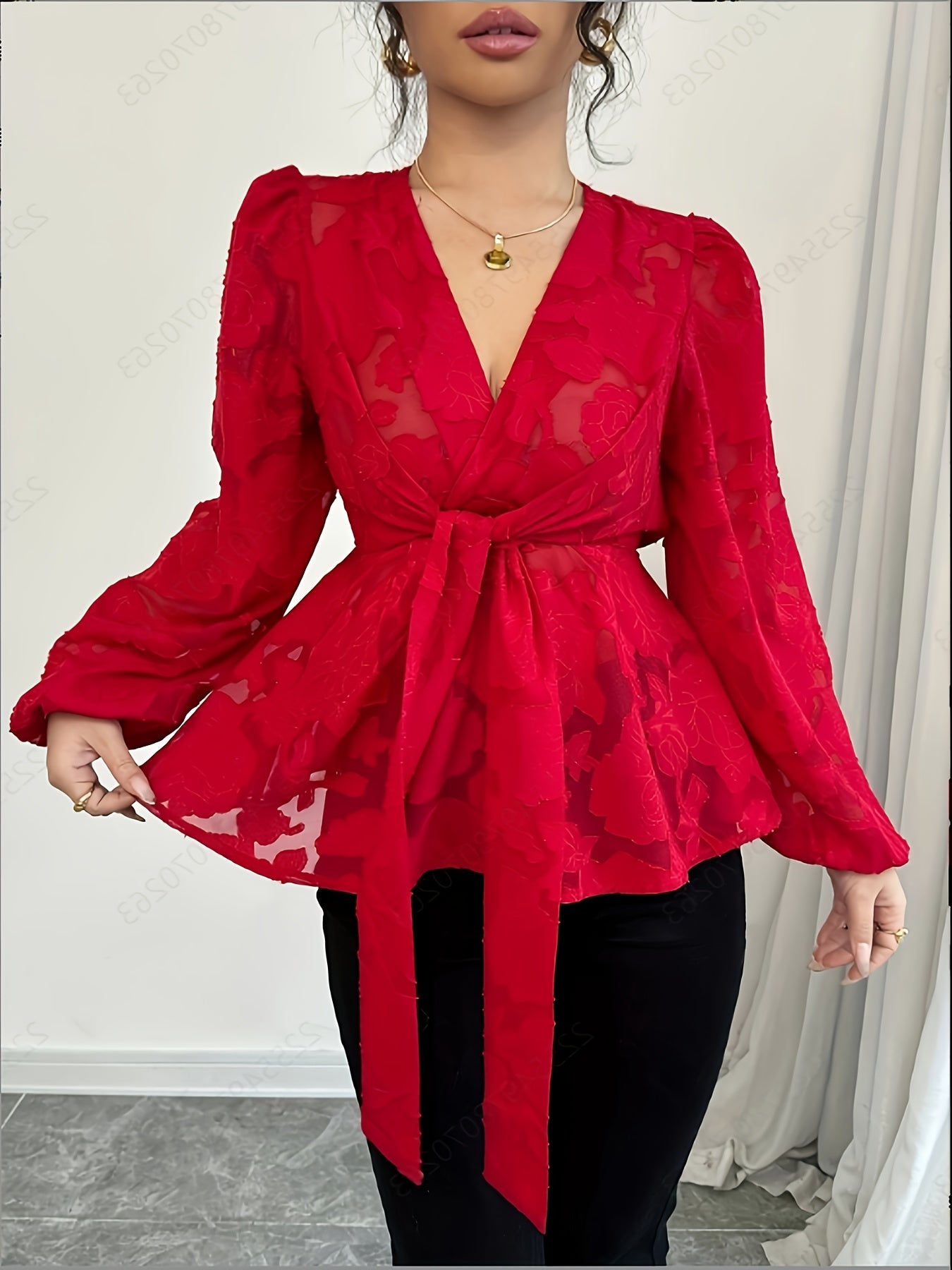 Women's Jacquard Plus Size Top Elegant Pattern