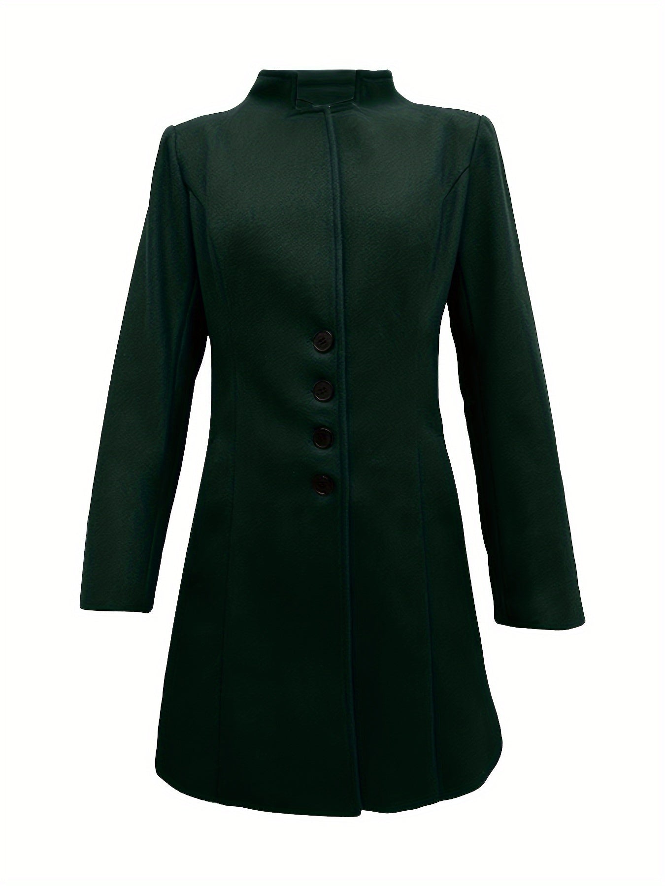 Women's Solid Polyester Single-Breasted Coat with Long Sleeves for Fall Winter