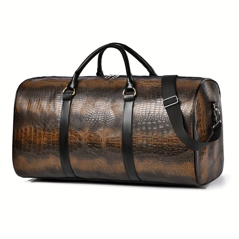 Unisex Vintage Crocodile Pattern Travel Bag Large Capacity for Vacation and Gifting