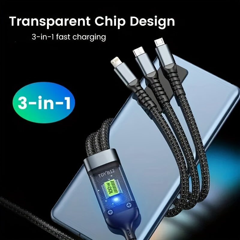 3-in-1 100W USB Type C Fast Charging Cable for Multiple Devices