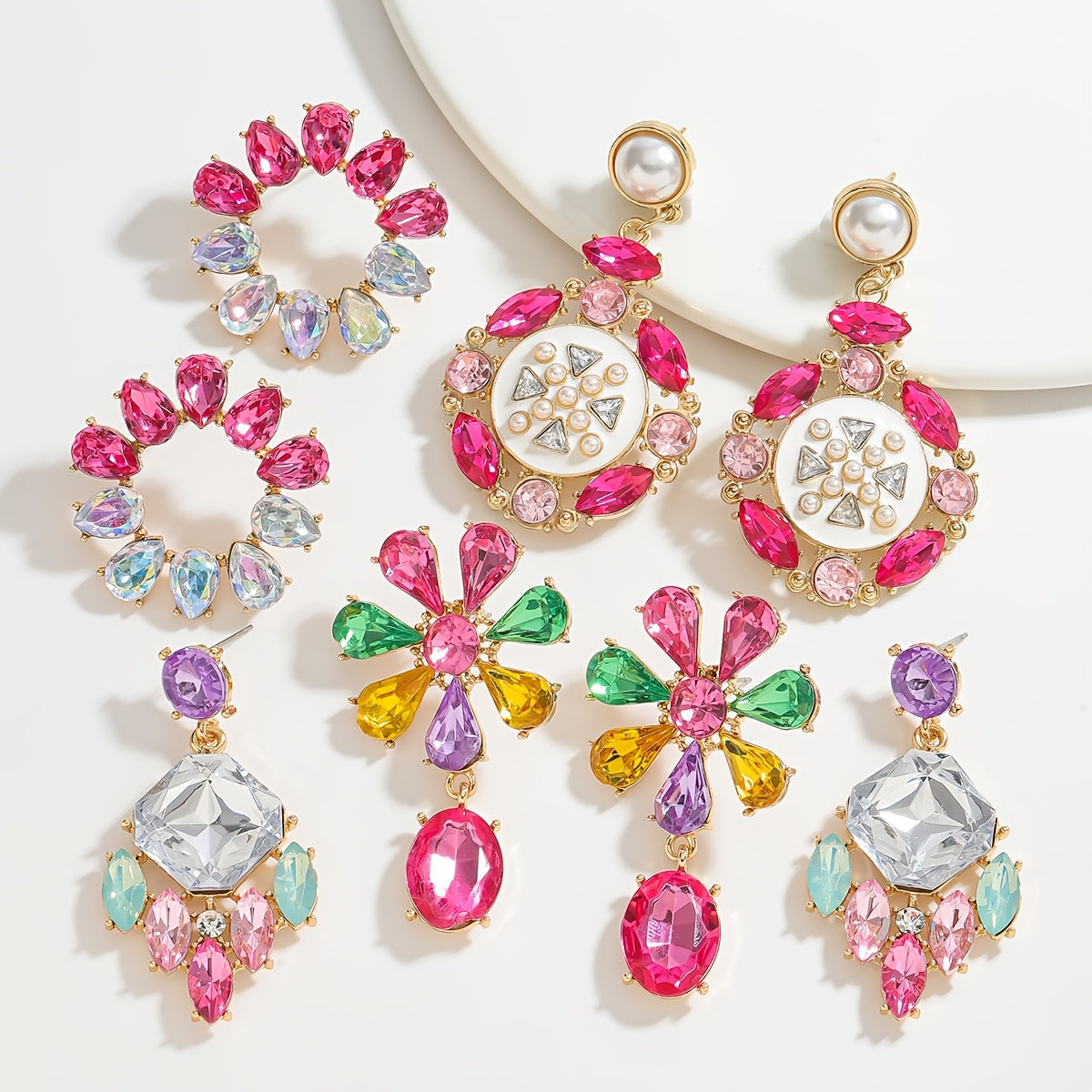 Women's Rhinestone Flower and Teardrop Earrings Alloy Stainless Steel Jewelry for Valentine's Day and Festive Occasions