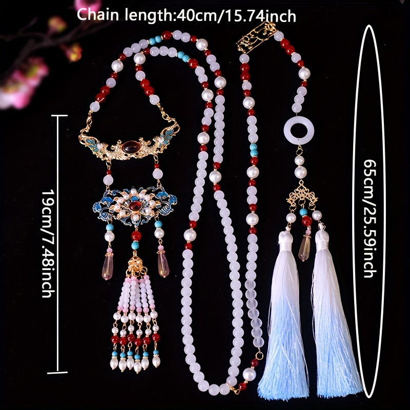 Yangi, nafis marvarid bilaguzuk, tassel va pendant bilan, an'anaviy Xitoy uslubida ishlab chiqilgan. Bayram tadbirlari va har kuni kiyish uchun mukammal.