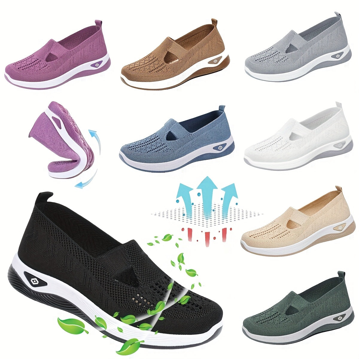 Women's Breathable Knit Slip-On Sneakers Lightweight Non-Slip Casual Shoes
