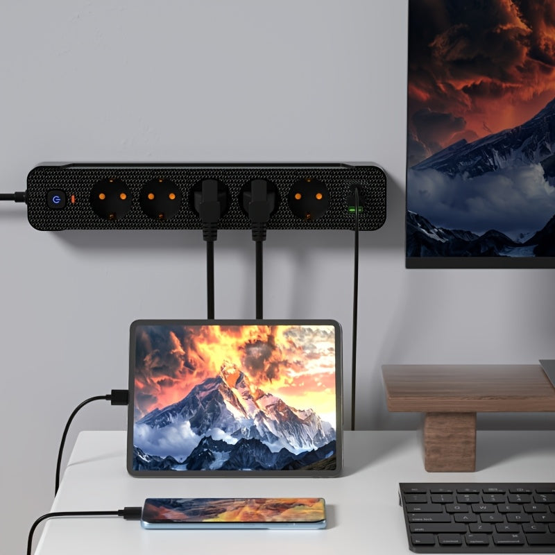 Удлинитель с повышенной мощностью с защитой от перенапряжения, европейские розетки, порты USB-A/C 220-240В