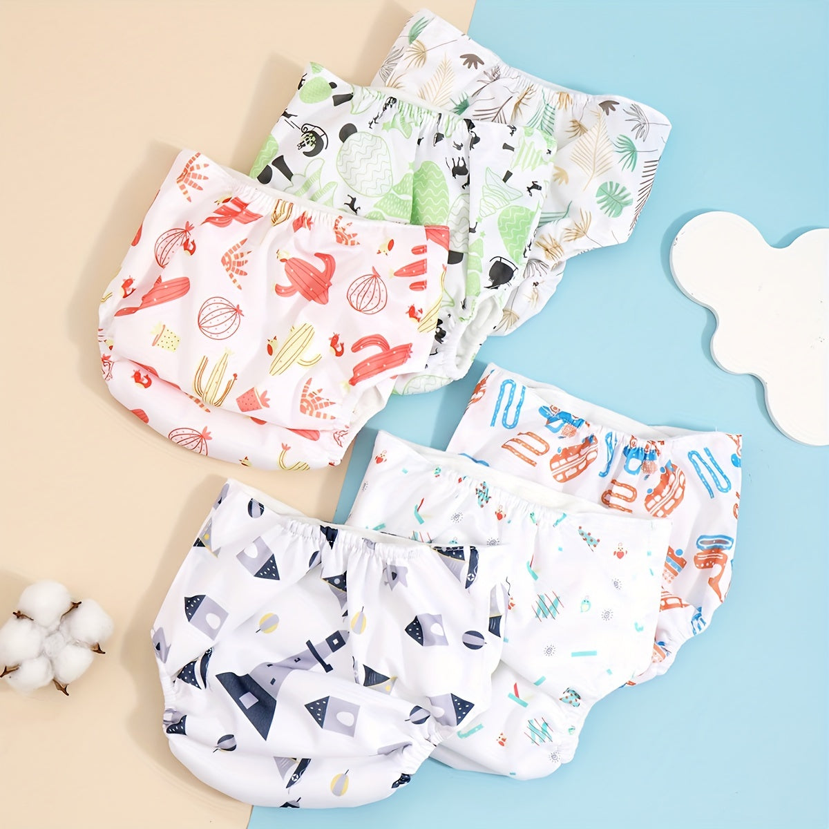 Paquete de 3 pañales de tela reutilizables de algodón para bebés y niños pequeños, pantalones de entrenamiento impermeables