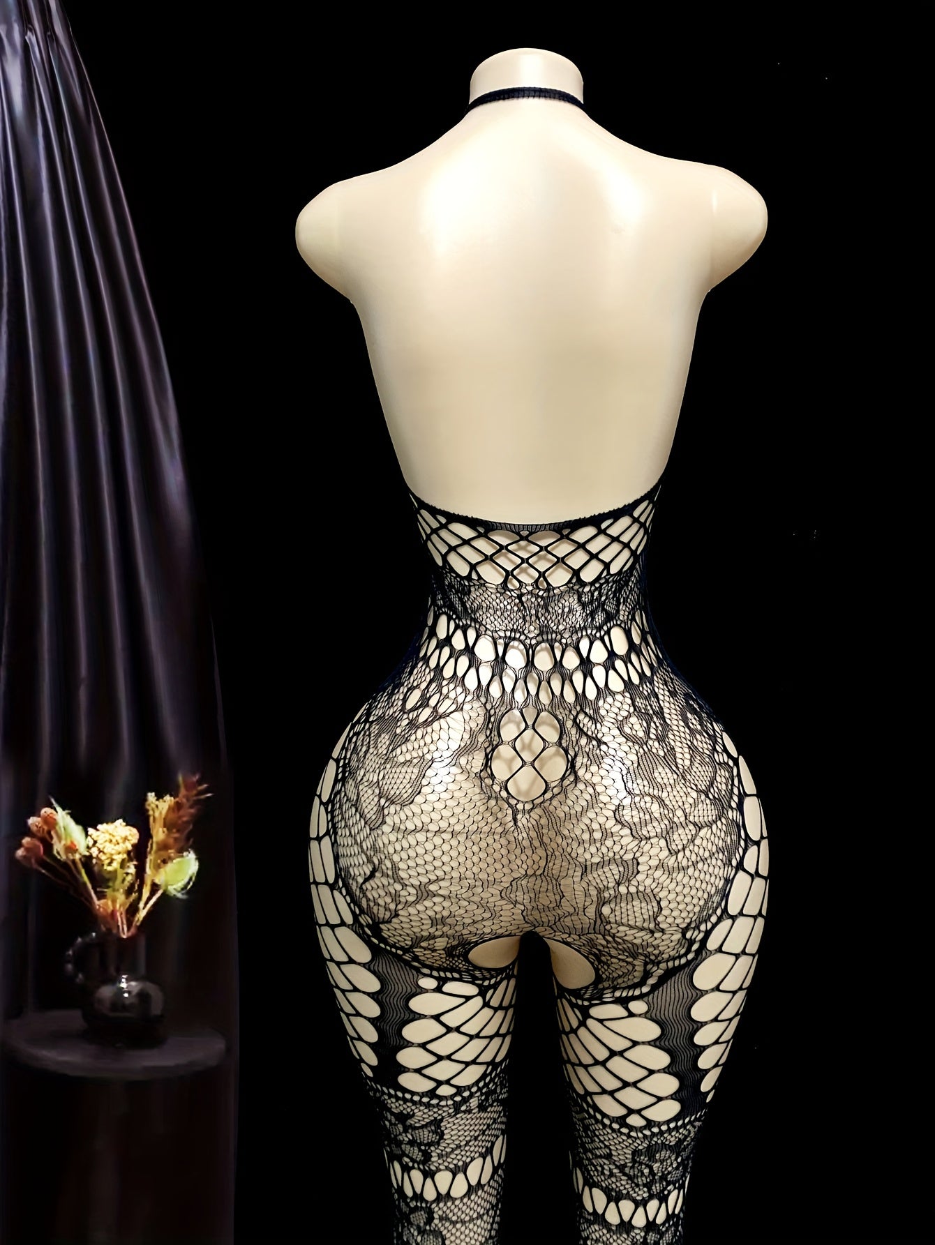 Women Thigh-High Fishnet Stockings Nylon Spandex Lace Semi-Sheer