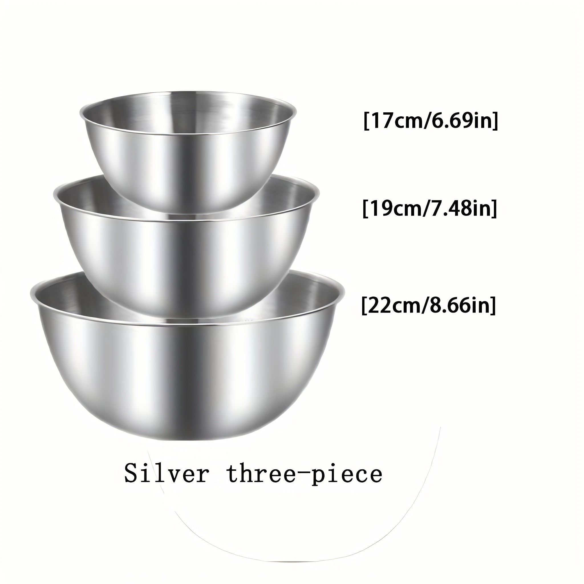 Set of 3 Stainless Steel Mixing Bowls Kitchen Food Prep Durable Durable