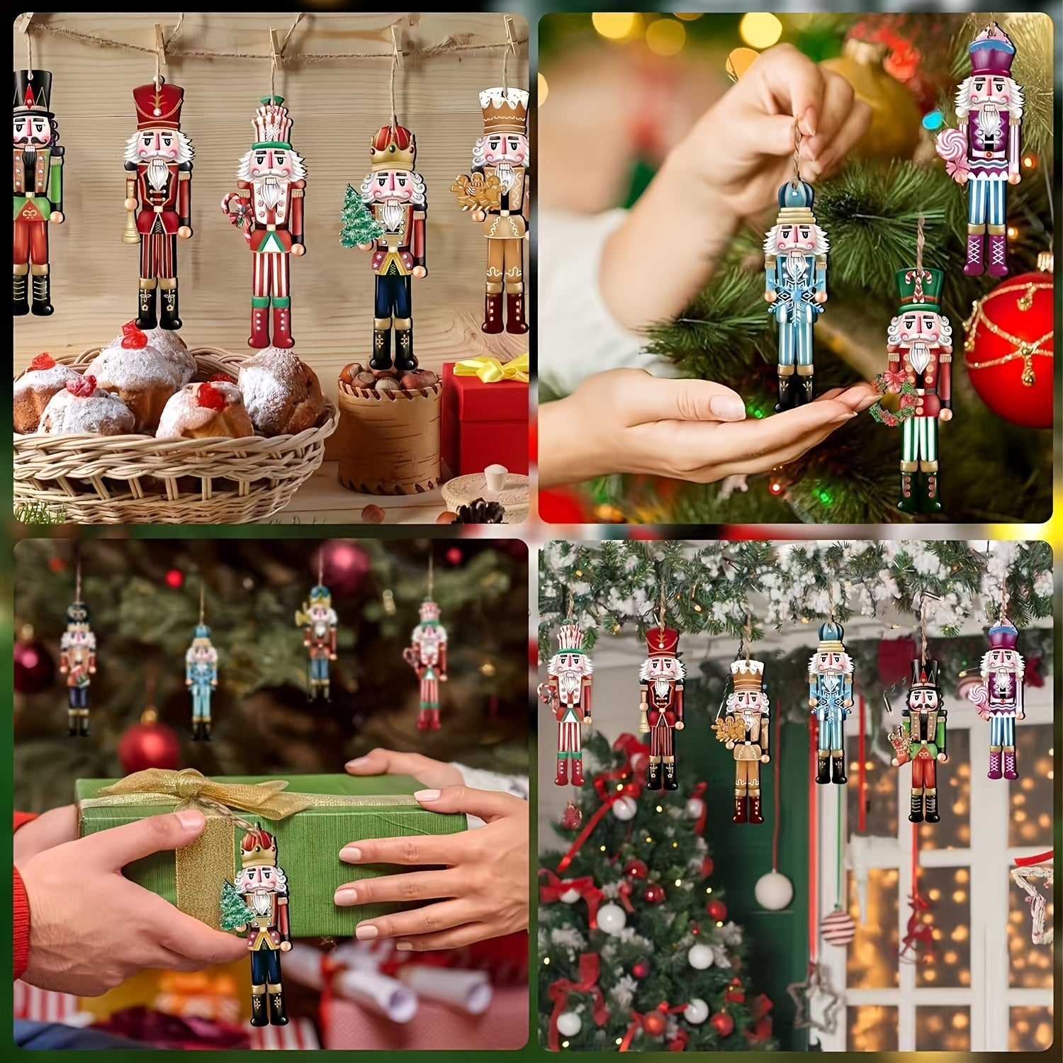 Juego de 12 adornos de Navidad de madera con cascanueces tradicionales para decorar en fiestas