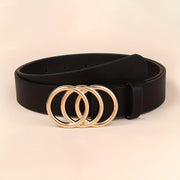 Women Leather Waist Belt for Jeans Dress with Golden Ring Buckle