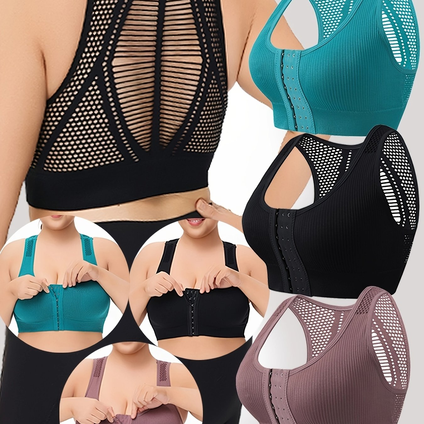 Plus-Size Sports Bras Breathable Mesh Support Wire-Free Seamless Set