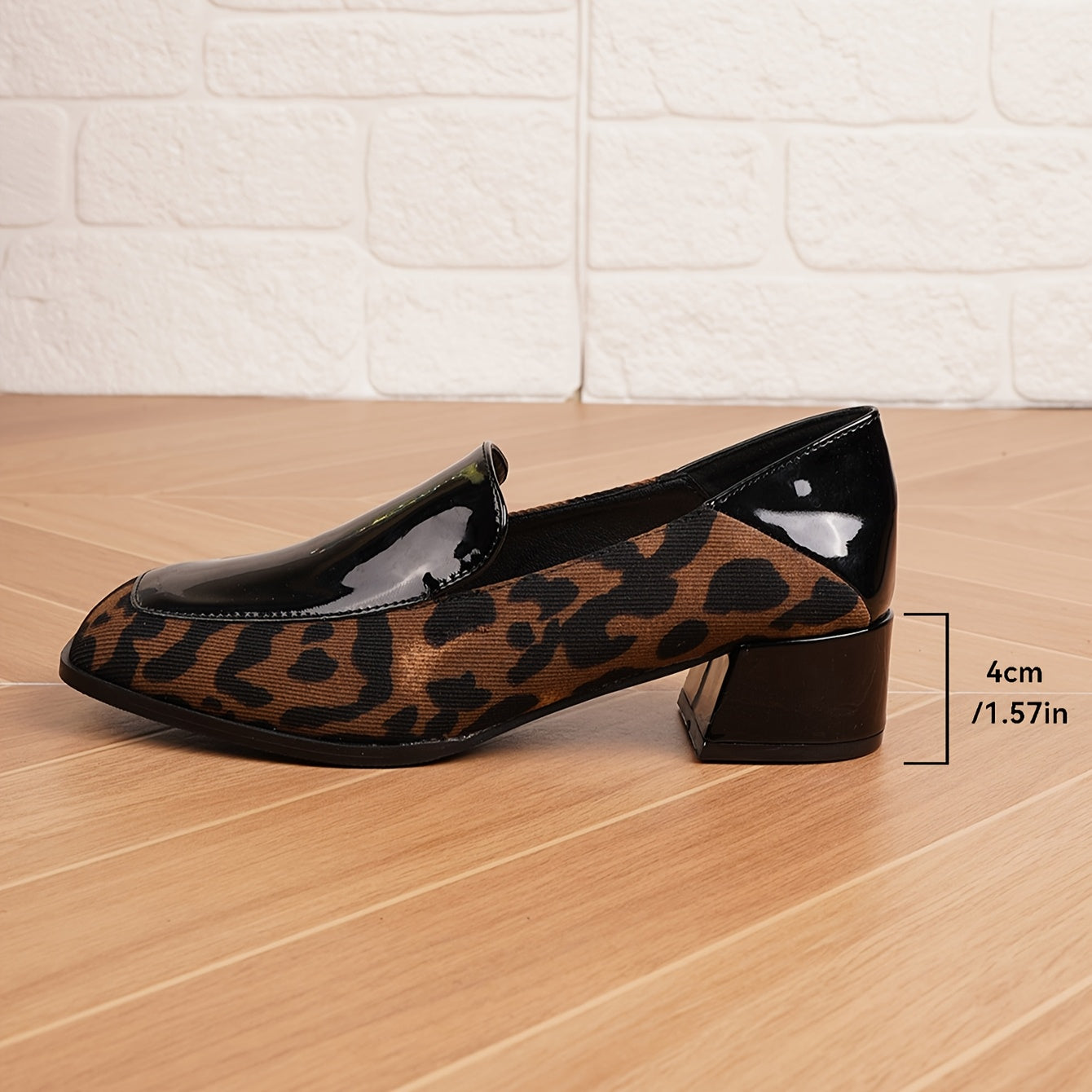 Women's Square Toe Loafers with Chunky Heel Faux and Fabric Upper All-Season