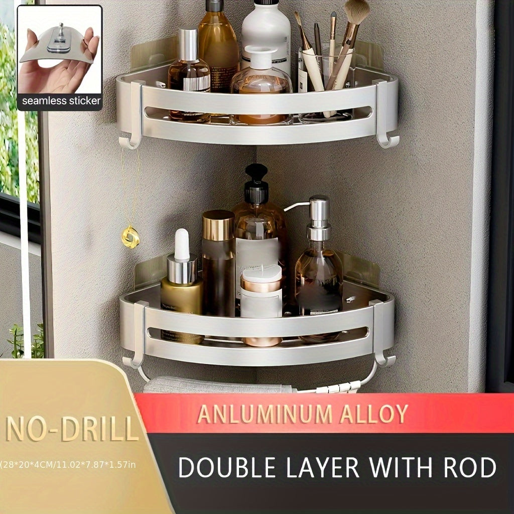 Wall-Mounted Bathroom Storage Rack Aluminum No-Drill Shower Shelf for Shampoo and Cosmetics
