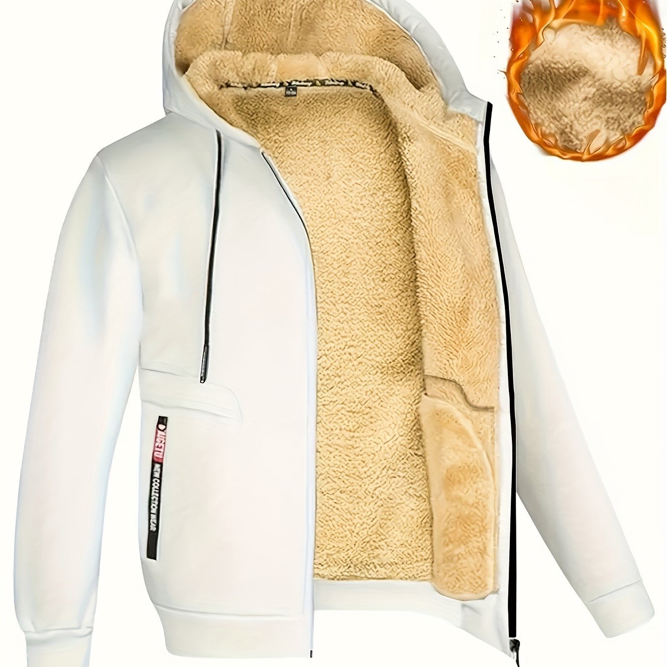 Men's Fleece Jacket Hooded Zip Closure Pockets Sports Casual Winter Spring Fall