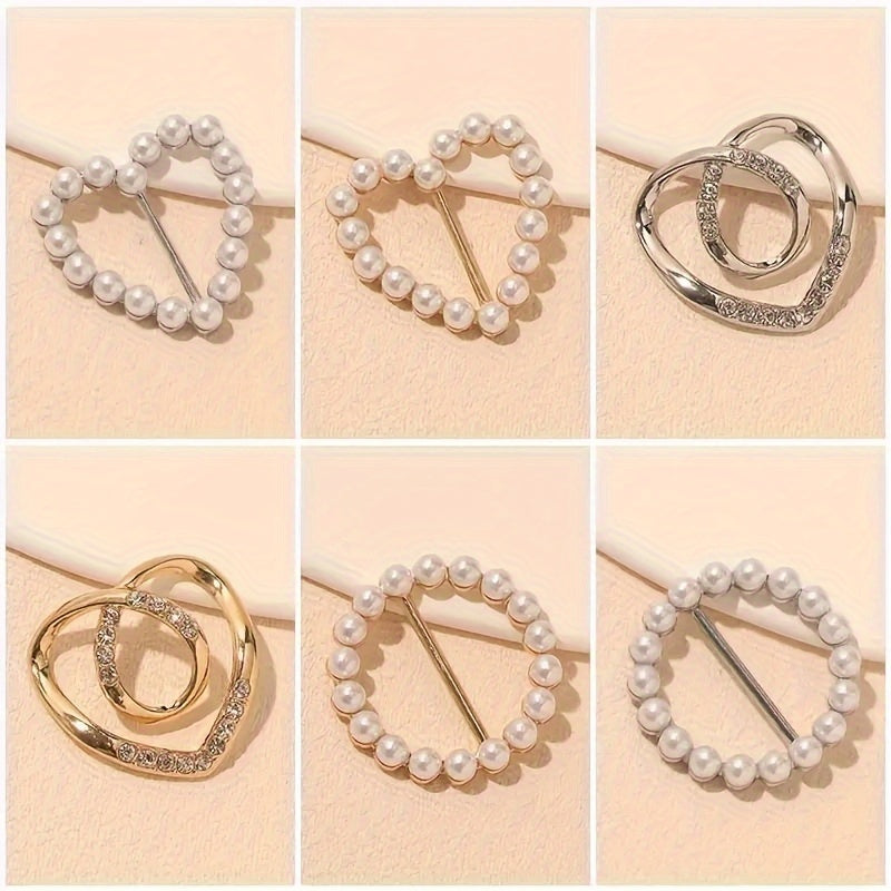 Set of 8 Minimalist Alloy Brooch Pins with Pearls and Rhinestones for Clothing and Scarves