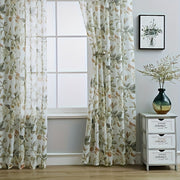 French Country Floral Sheer Curtain White Red Flowers Geometric Privacy