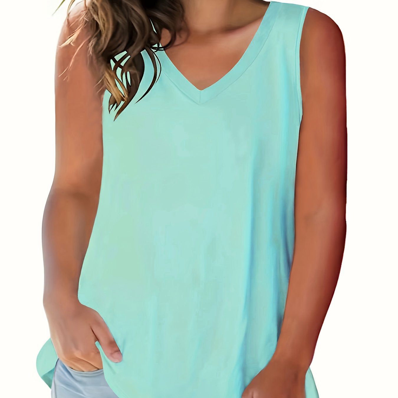 Women's V-Neck Sleeveless Tank Top Soft Stretch Semi-Sheer White Casual Formal Layering