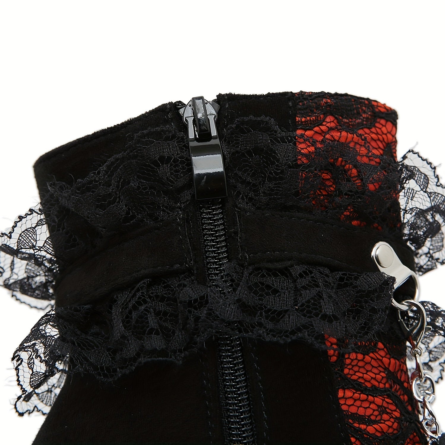 Women's Gothic Lace Ankle Boots Chunky Heel Side Zipper All-Season Black Red