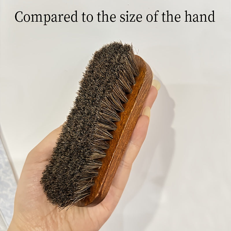 Unisex Solid Wood Horsehair Shoe Brush Oiling and Cleaning Tool