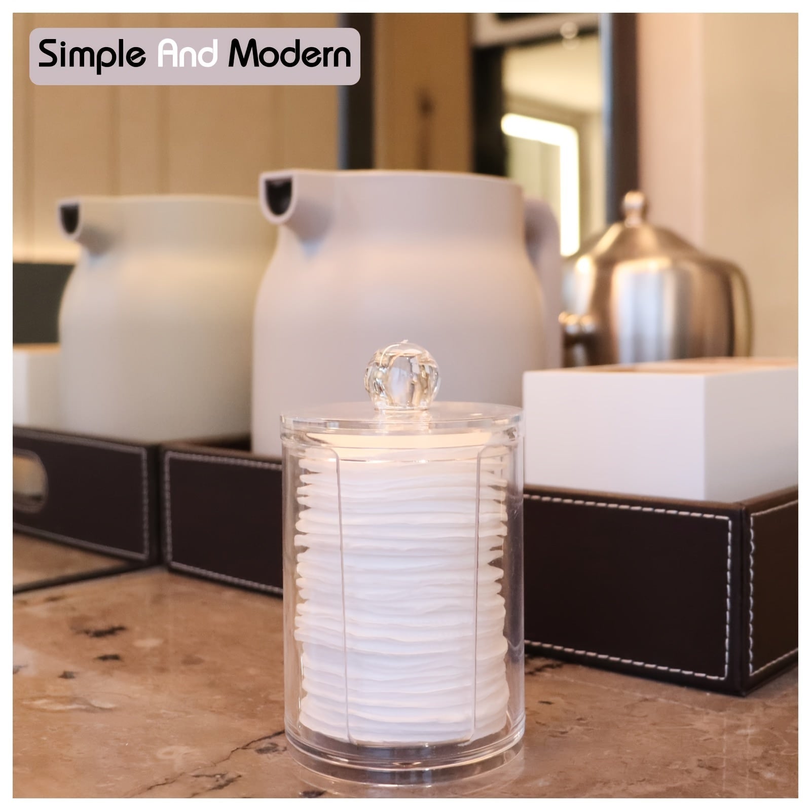 Acrylic Qtip Dispenser with Lid for Bathroom or Makeup Pads 11cm x 7cm