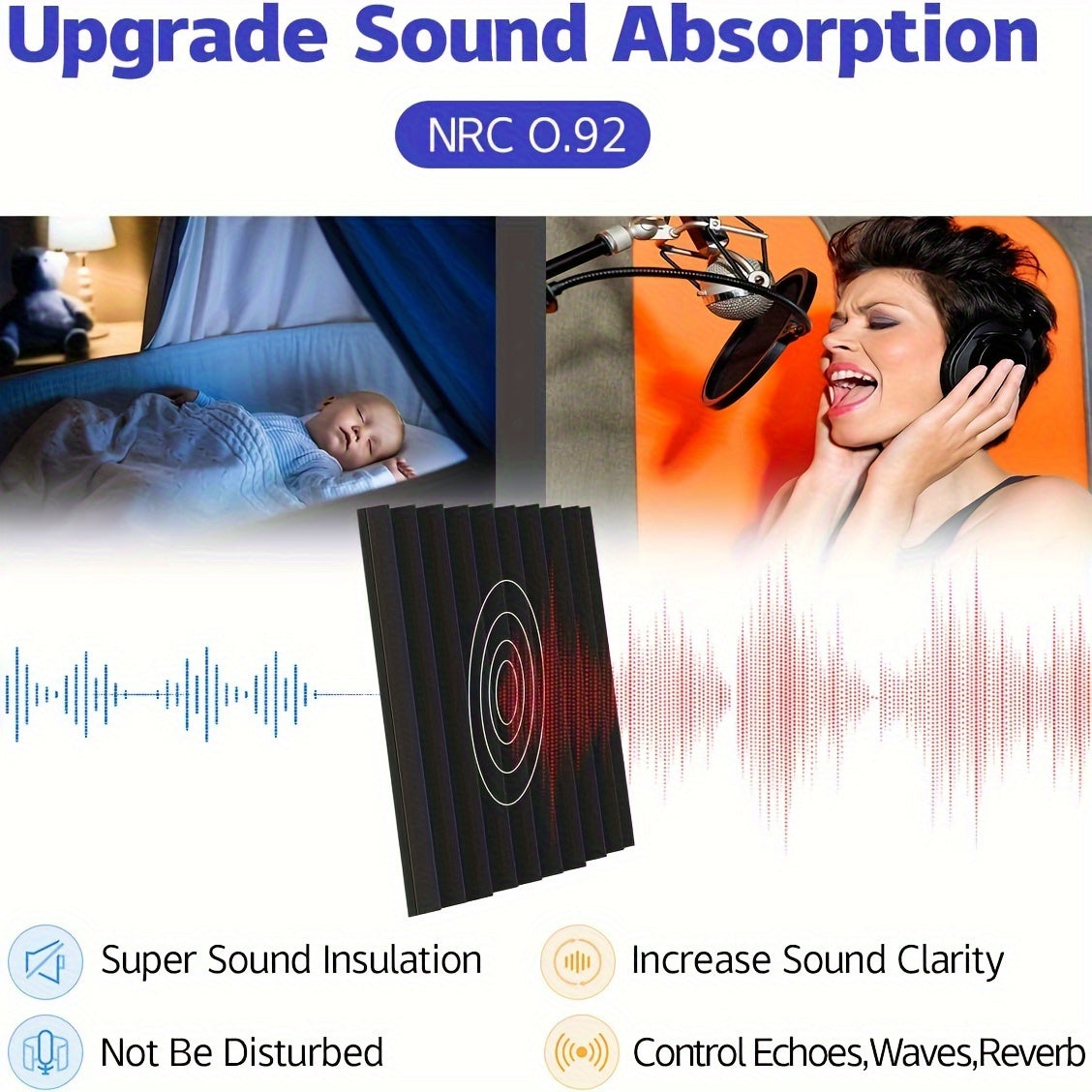 Paquete de 12 paneles de espuma acústica autoadhesivos negros 1x12x12 pulgadas, resistentes al fuego, insonorización para estudio, bar, KTV