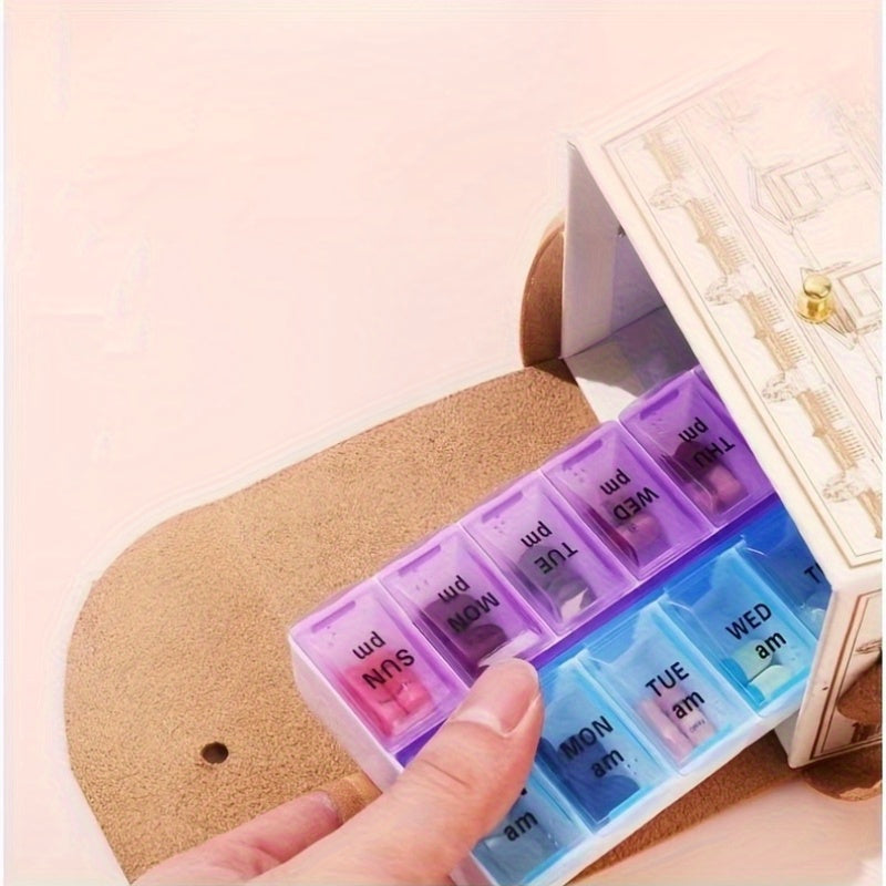 Large Capacity 7-Day Pill Organizer with Double-Row Design Portable Medicine Box
