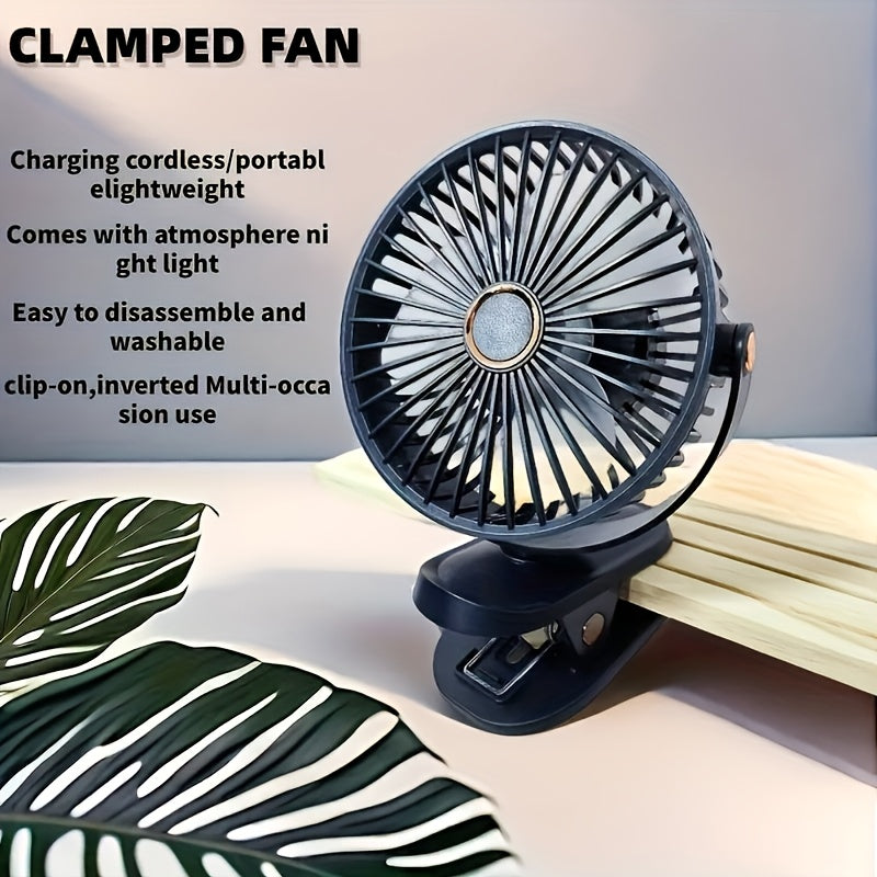6-inch LED smart display clip-on desk fan with USB port for office outdoor travel
