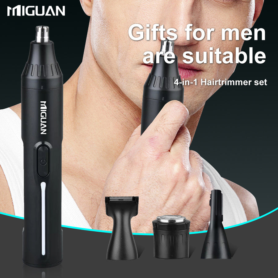 4-in-1 Professional Grooming Kit USB Rechargeable Nose Ear Trimmer Beard Razor Black 500mAh