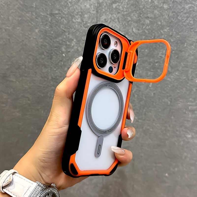 Transparent Shockproof Phone Case for iPhone with Magsafe and Camera Lens Stand