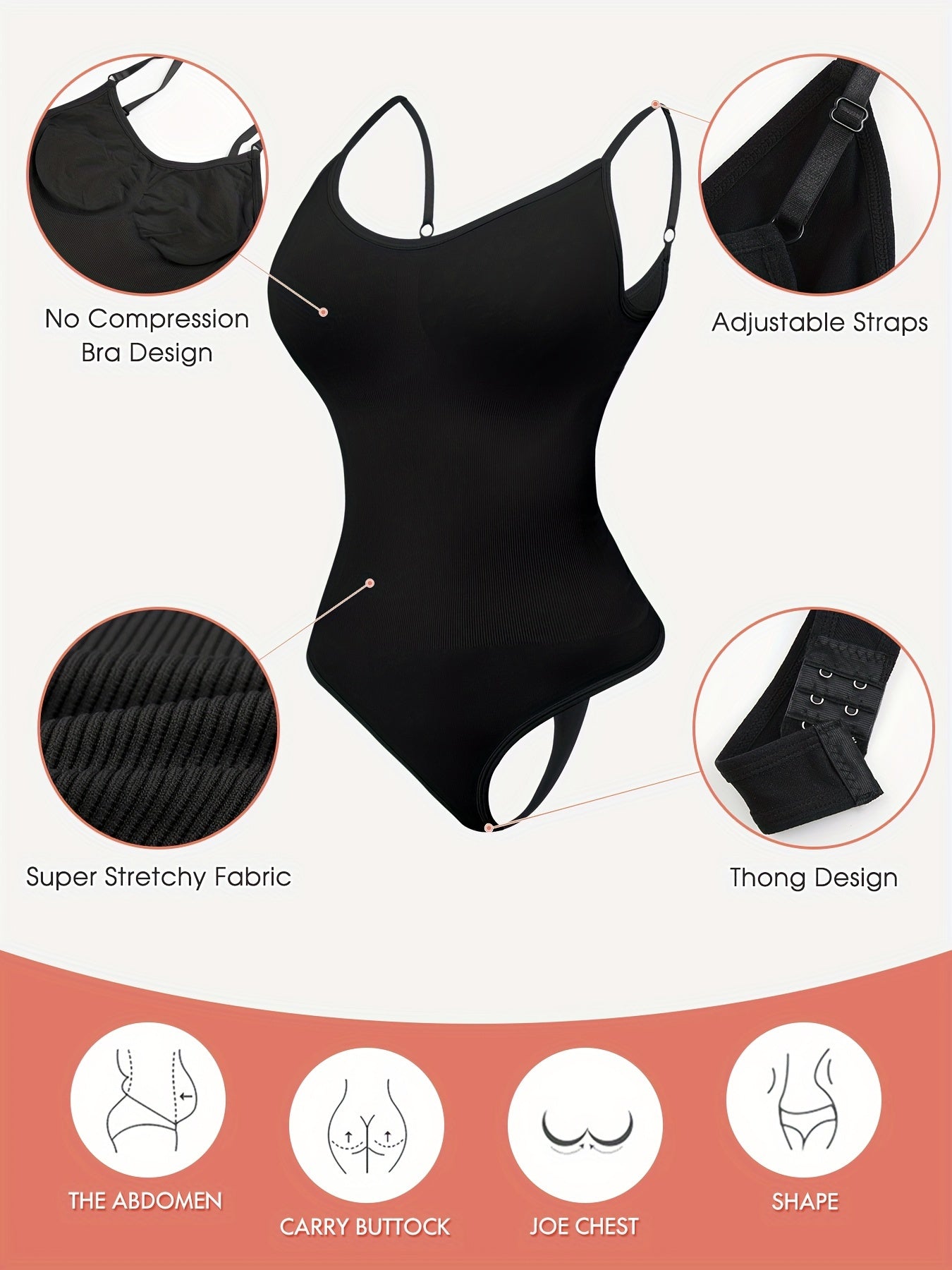 2pcs Seamless Thong Shapewear Bodysuit for Women High Support Tummy Control