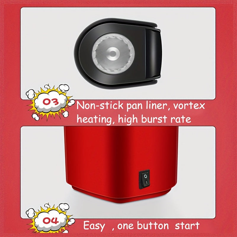 Kompakt GMBIN Popkorn tayyorlagich - Bir tugma bilan boshqarish, tez va teng issiqlik, uy sharoitida foydalanish uchun yengil va portativ. Mustahkam PP materialidan tayyorlangan. Zamonaviy popper dizayni va mustahkam plastmassa