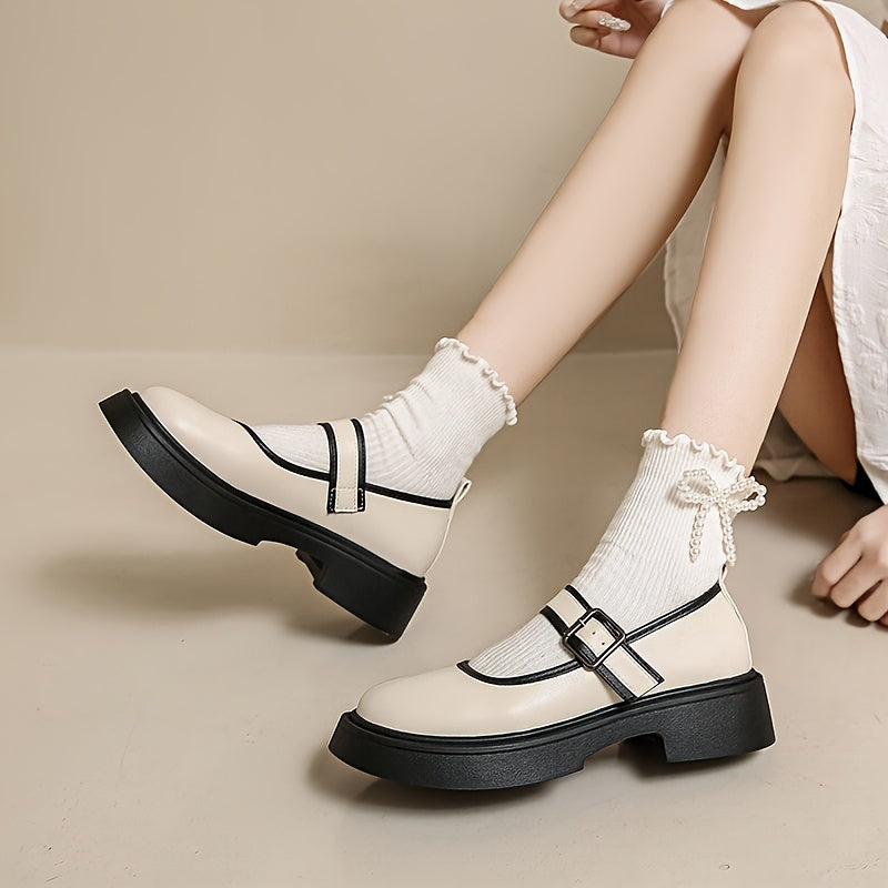 Women's Mary Jane Flats All-Season Comfortable Leather Leather with Buckle Straps