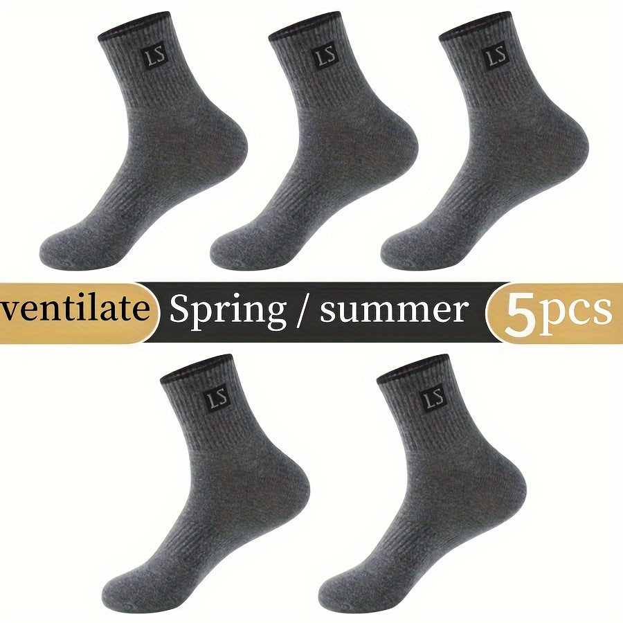 Men's Crew Socks 5 Pairs Breathable Comfortable All-Season Knit Polyester Spandex