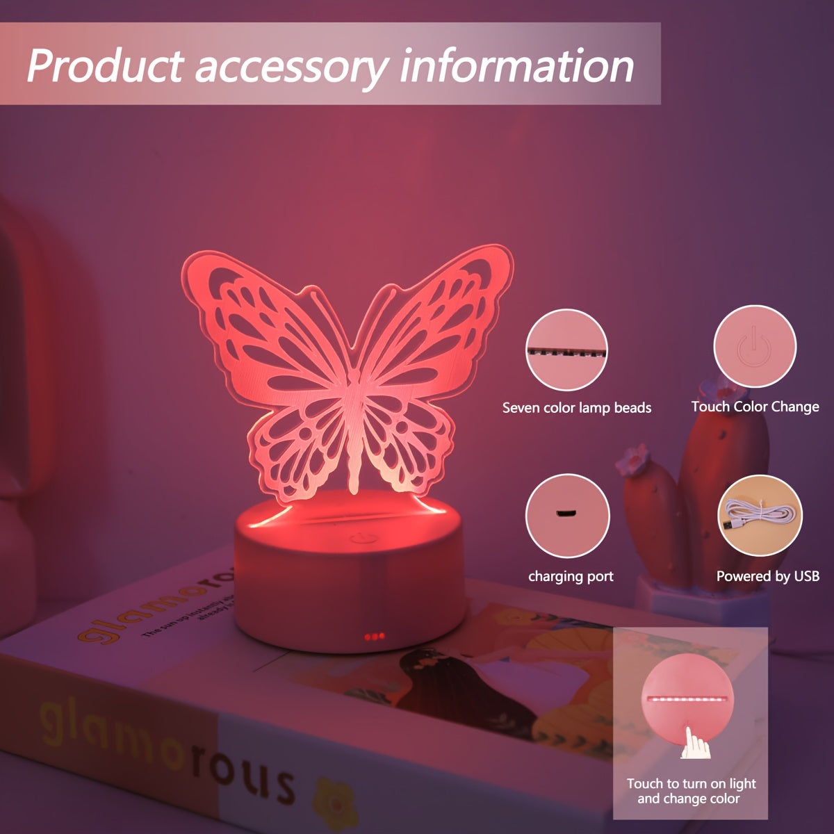 LED Night Light with 3D Butterfly Design for Bedroom Home Decor and Gifts