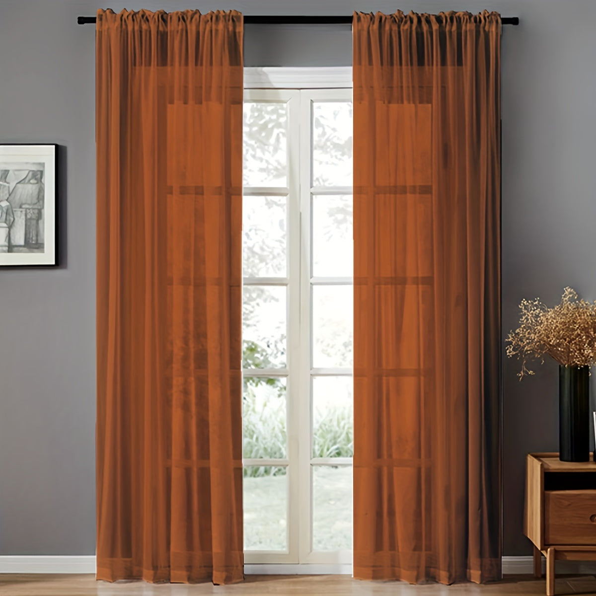 Pair of Sheer Voile Curtains with Rod Pocket for Kitchen Bedroom Living Room