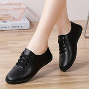 Zapatos planos de cuero sintético para mujer con cordones, ligeros y cómodos