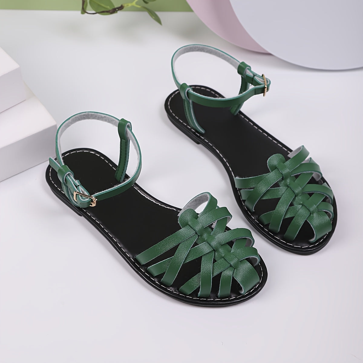 Women's Summer Woven Leather Casual Roman Sandals