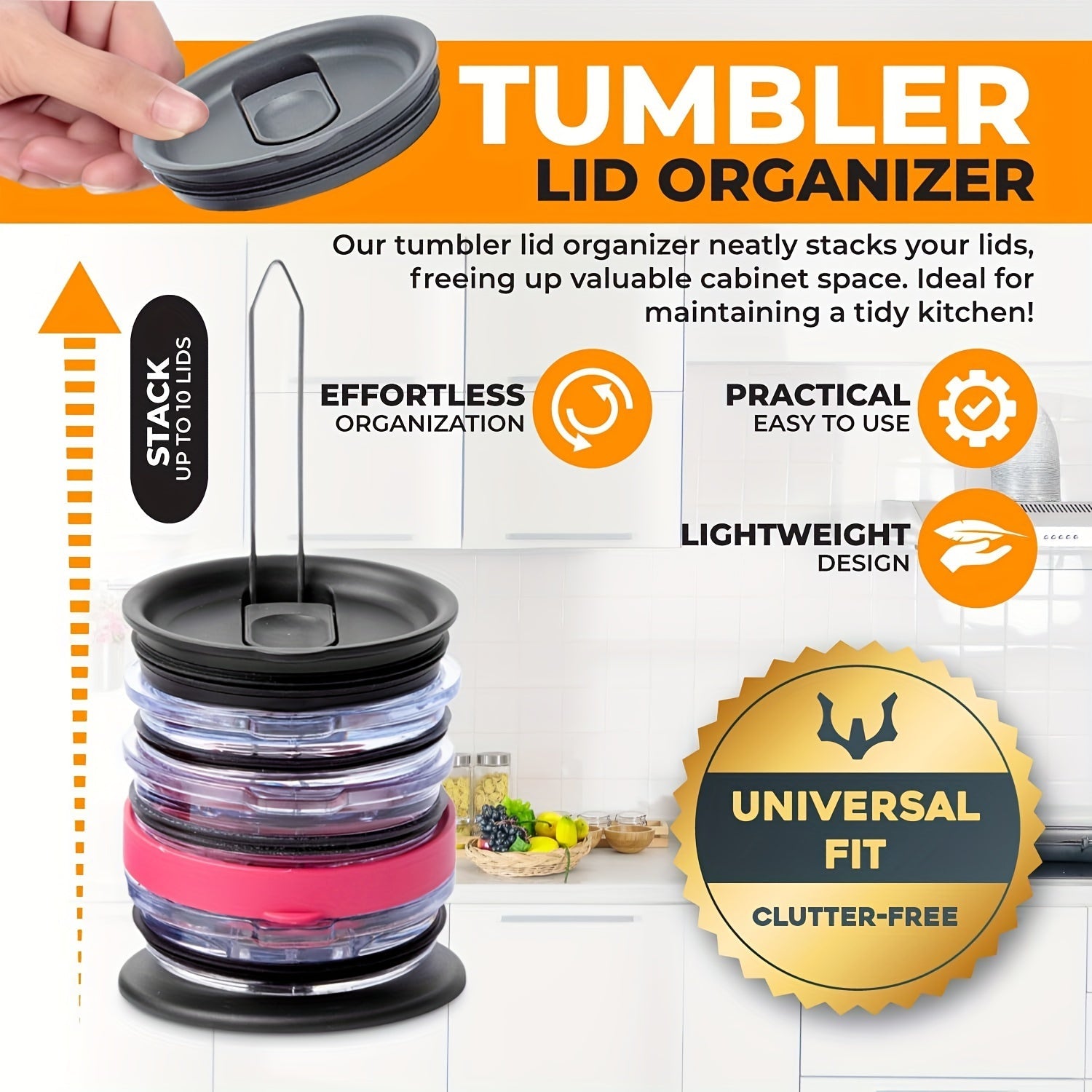 Bu vertikal stakan qopqog'i tutqich bilan jihozlangan metall tumbler qopqog'larini tashkil eting. Turli qopqoq o'lchamlari uchun mos, bu elektr bo'lmagan tashkilotchi oshxona stolingiz va shkaflaringizda joyni tejash uchun mukammal. 1 ta paketda keladi.