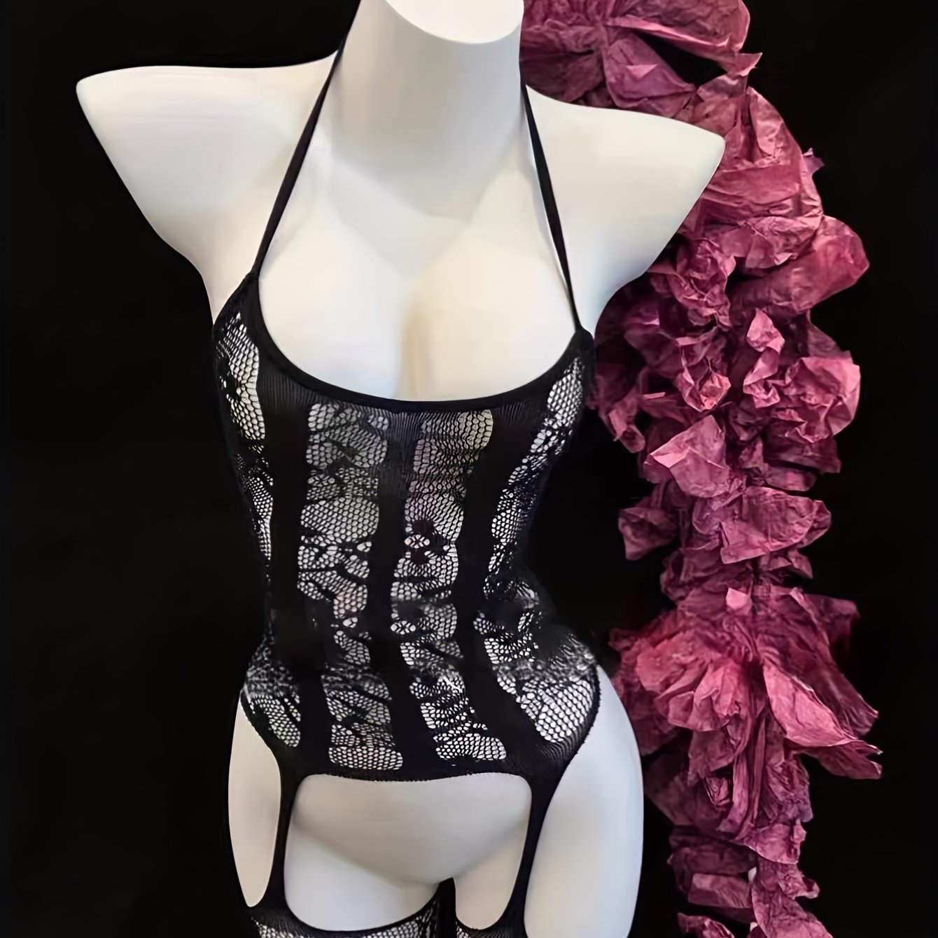 Women’s Lace Bodystocking for Music Festivals and Beachwear Open Crotch See-Through Cover-Up