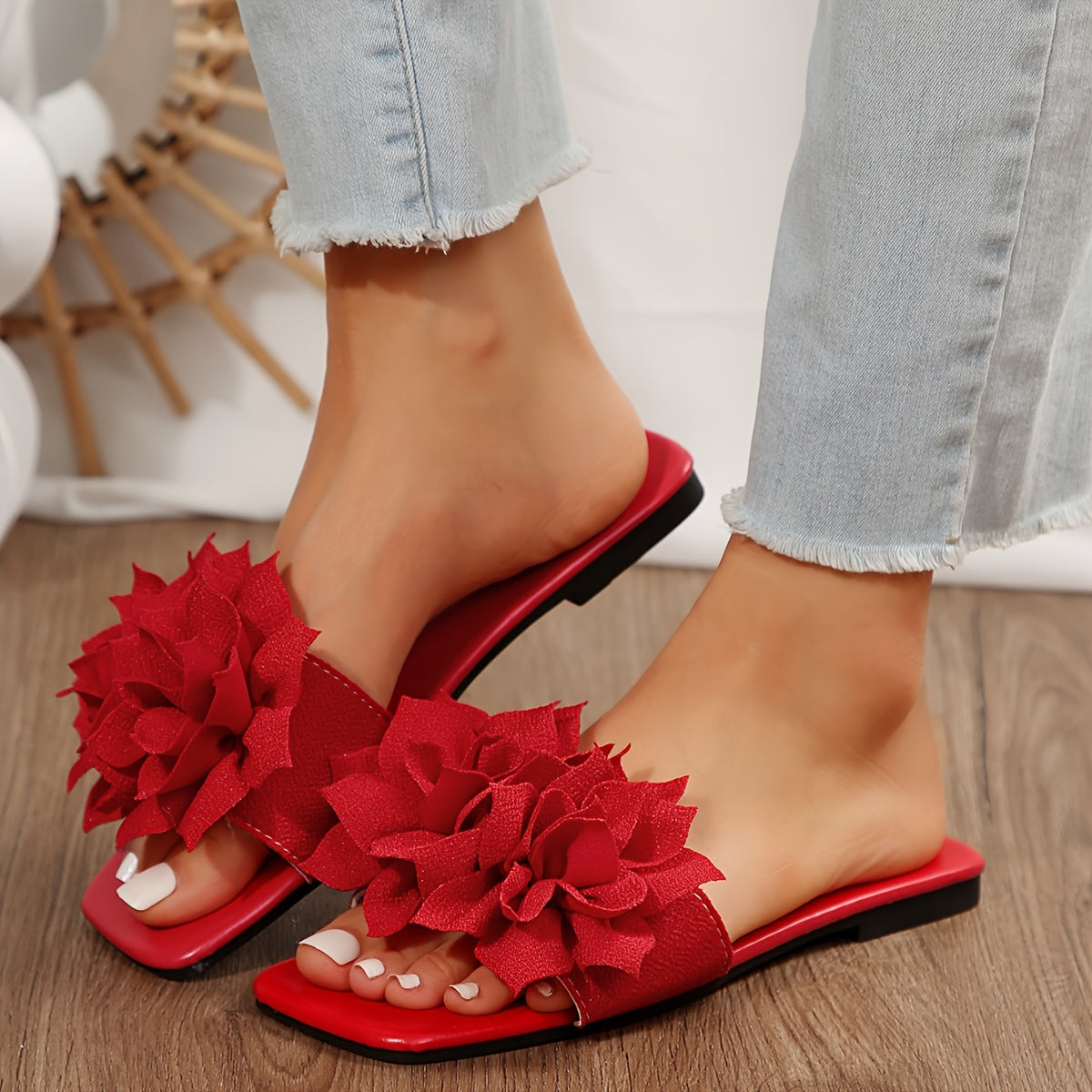 Women’s Plus Size Slide Sandals Leather Flat Summer Beach Shoes