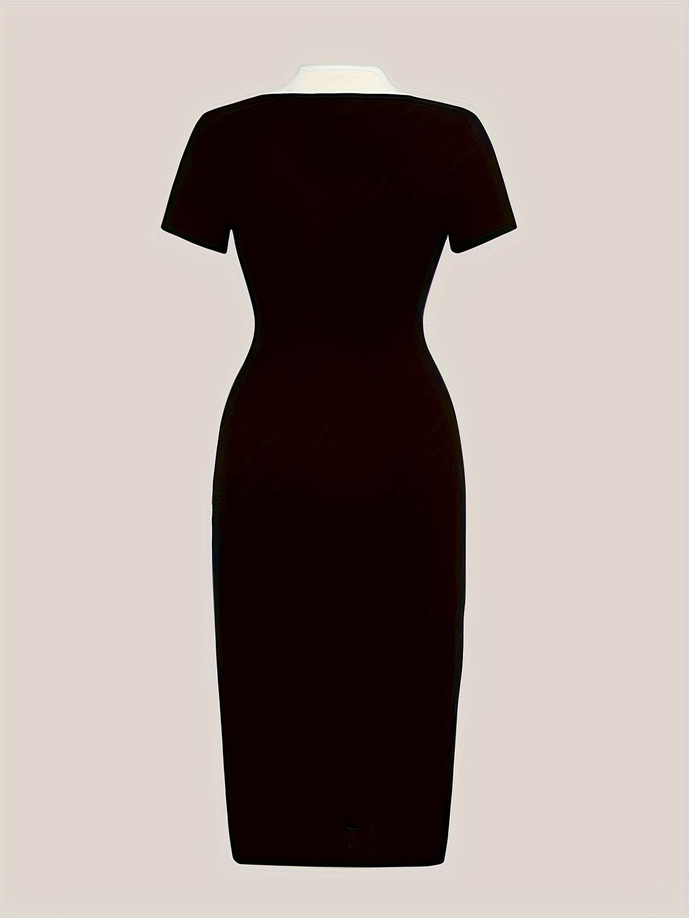 Women's Bodycon Dress with Notched Collar and Color Block Short Sleeves