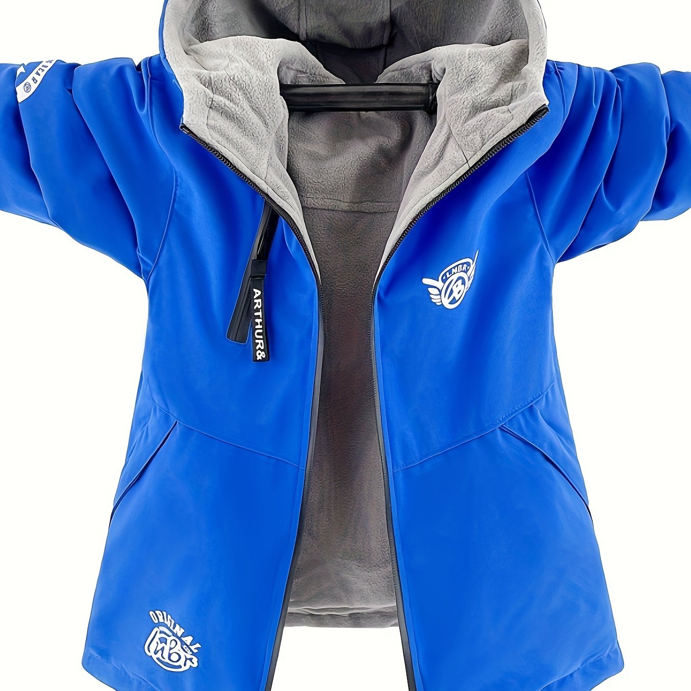 Детская двусторонняя флисовая куртка с капюшоном для мальчиков, с длинными рукавами, на молнии, повседневная, для прогулок на улице