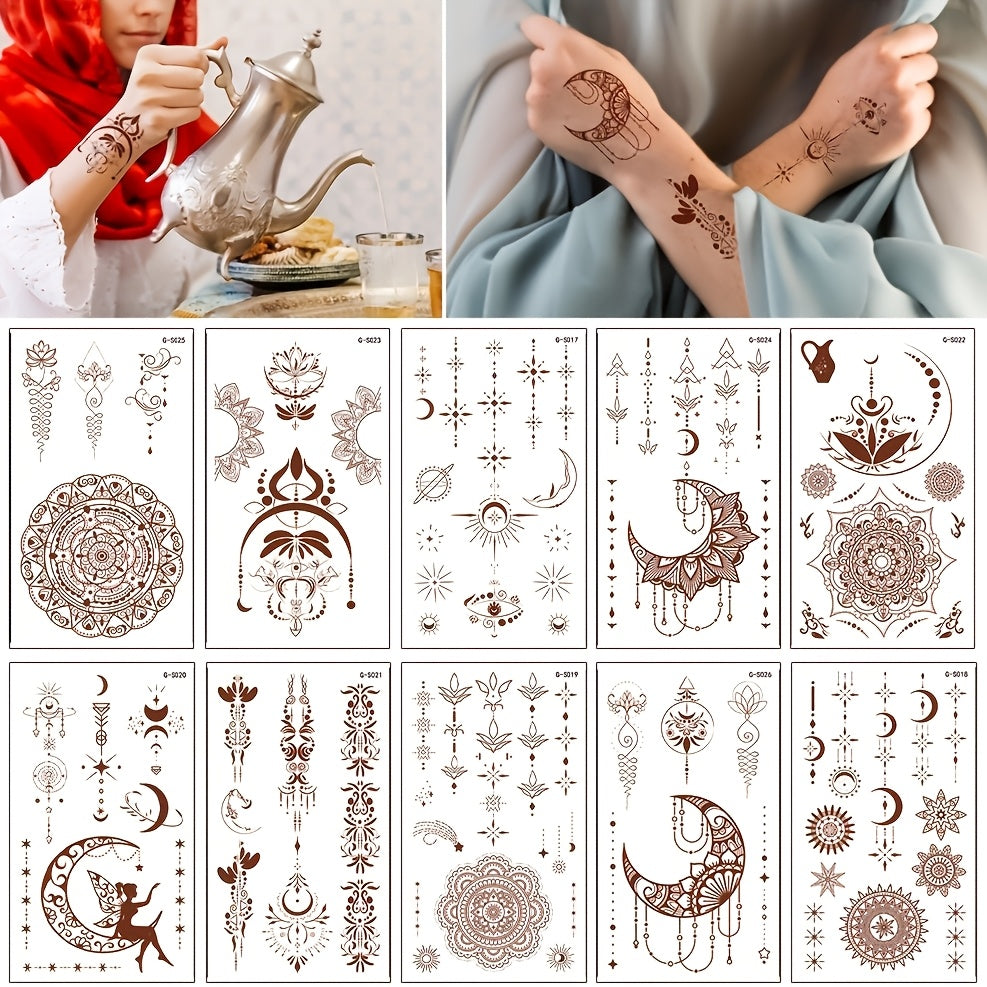 10 Eid Mubarak Temporary Tattoos Moon Stars Mosque Face Body Decorations Pack of 10