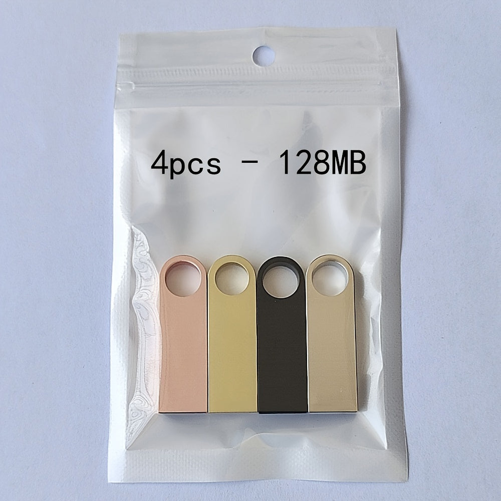 4 Mini Metall USB 2.0 Flesh Drayvlar - Mustahkam, Yuqori Tezlikdagi Ma'lumot O'tkazish Noutbuklar va Avtomobillar Uchun - 128MB