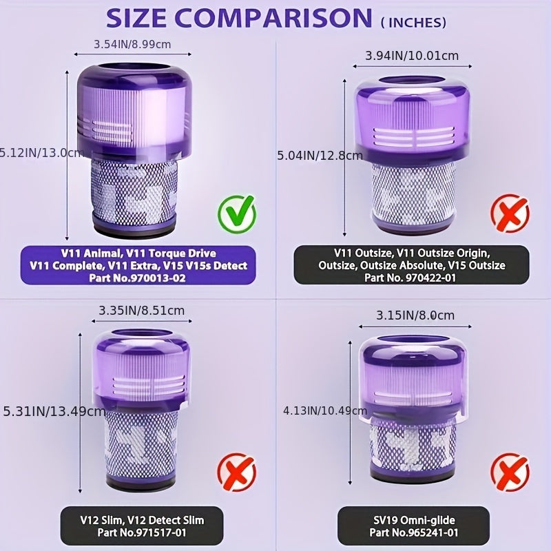 Set of 3 Purple Vacuum Filters for V11 V15 Models with Cleaning Brush