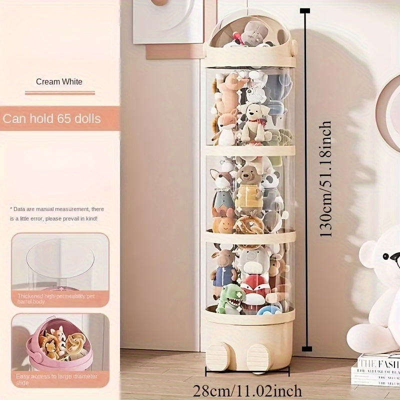 Qoplamali, dumaloq plastik qiziquvchi quti, qopqog' bilan. Yumshoq o'yinchoqlar, qiziquvchilar va turli xil buyumlar uchun ideal. Uy tashkiloti va sovg'alar uchun mukammal, shuningdek, bayram bezaklari uchun ham foydalanish mumkin.