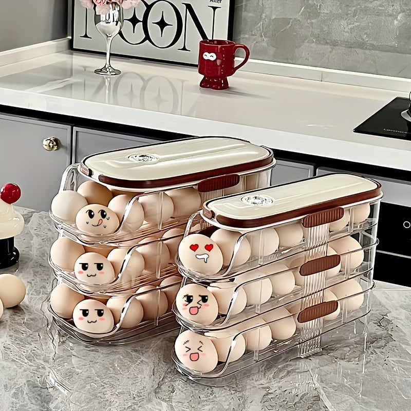 Egg Storage Rack Refrigerator Large Capacity 1-3 Layers Automatic Rolling Durable PP PET