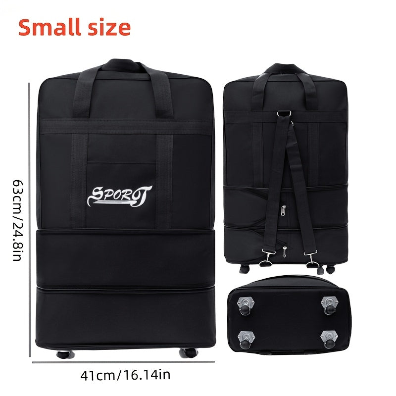 Katta hajmli yig‘iladigan sayohat sumkasi, suv o'tkazmaydigan Oxford sport sumkasi, aylanadigan g‘ildiraklar bilan