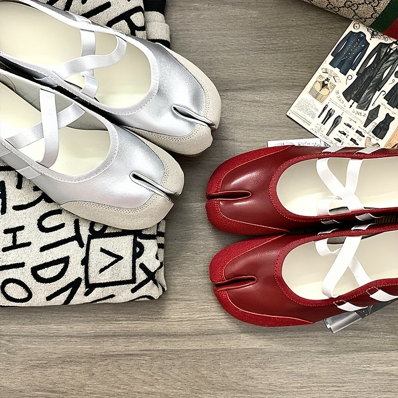 Женские туфли-лодочки на плоской подошве с раздельным носком Mary Jane, черные, из синтетики, повседневные обувь