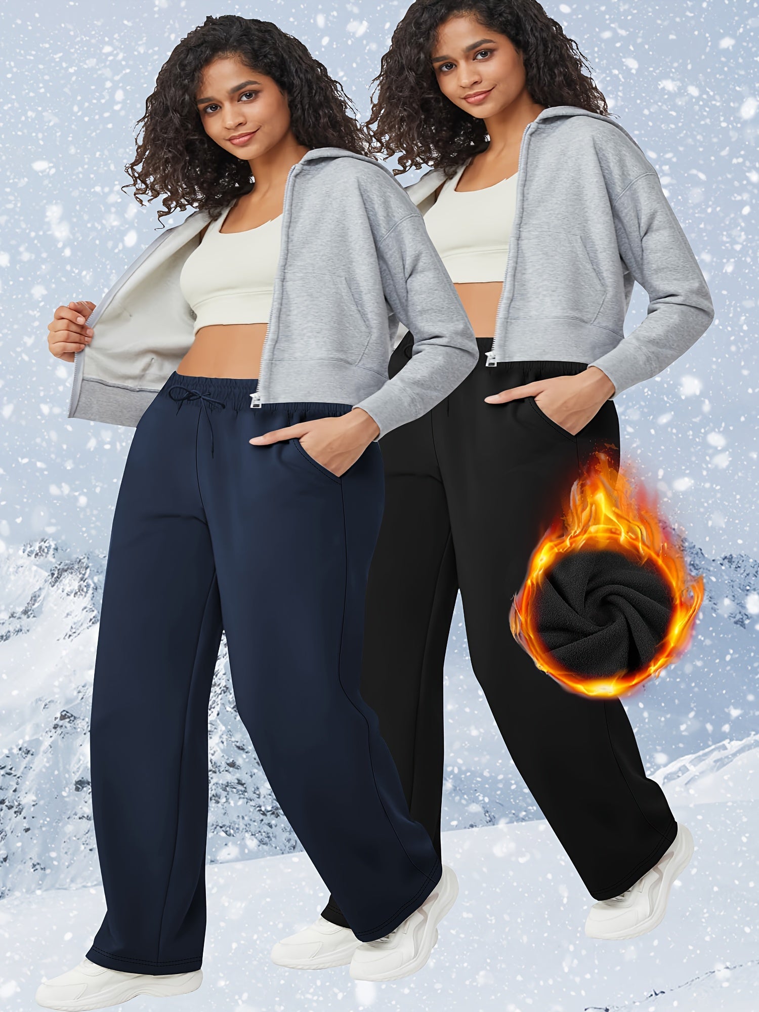 Plus-Size Warm Fleece Wide-Leg Pants Set for Autumn and Winter